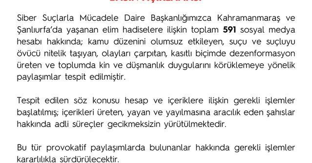 Emniyet 591 Sosyal Medya Hesabına Dezenformasyon Nedeniyle İşlem Başlattı