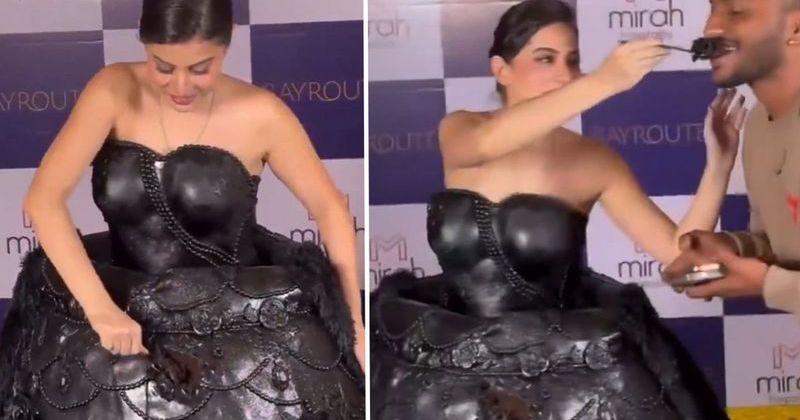 Bollywood Yıldızı Uorfi Javed Yenilebilir Pastadan Elbisesini Konuklara İkram Etti