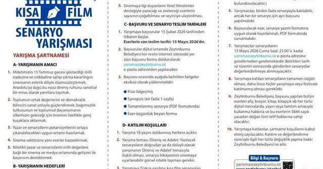 Zeytinburnu Belediyesi'nin 'Direniş ve Adalet' Kısa Film Senaryo Yarışması Başvuruları 15 Mayıs'ta Sona Eriyor