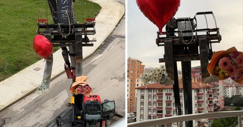 Edirneli Kepçe Operatörü, Sevgililer Günü'nü Unuttuğu Eşine İş Makinesiyle Sürpriz Yaptı