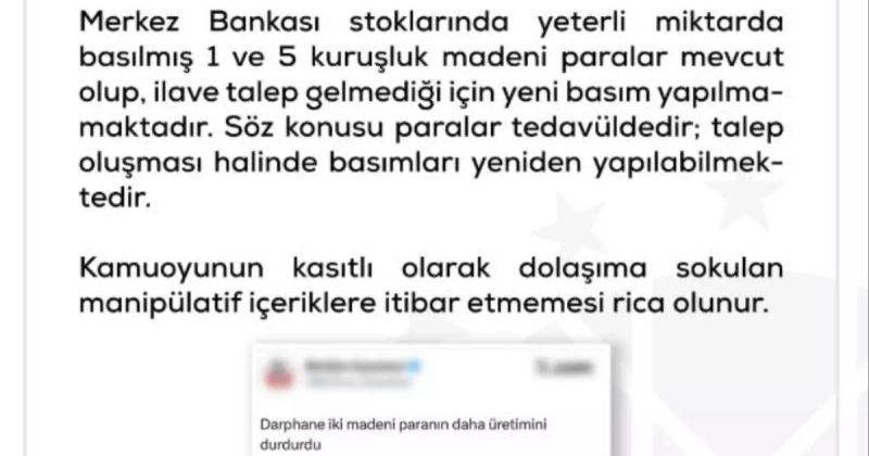 DMM, 'Darphane 1 ve 5 kuruş madeni para basmayı durdurdu' iddiasını yalanladı
