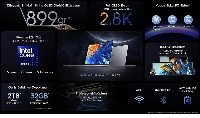 TECNO MEGABOOK S14: Sadece 899 Gramlık Yenilikçi Dizüstü Bilgisayar
