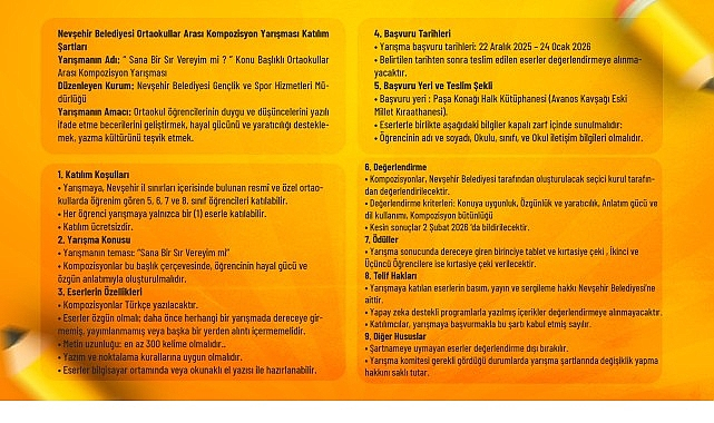 Nevşehir'de Ortaokullar Arası 'Sana Bir Sır Vereyim mi?' Kompozisyon Yarışması Düzenleniyor