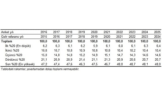 Gelir Dağılımı İstatistikleri, 2025